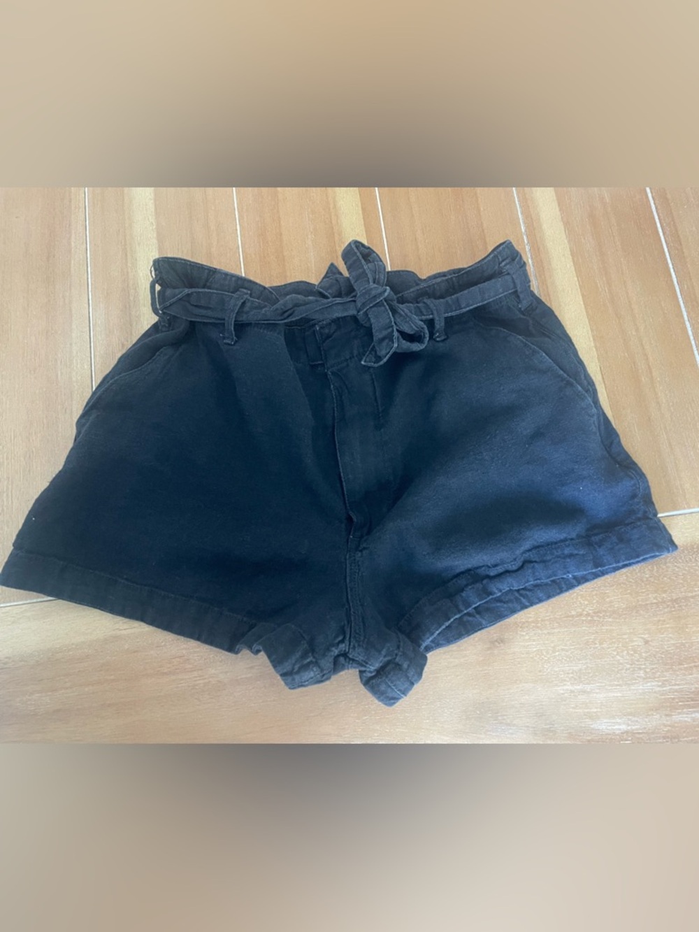 Abercrombie & Fitch Women's Black Linen Tie Shorts